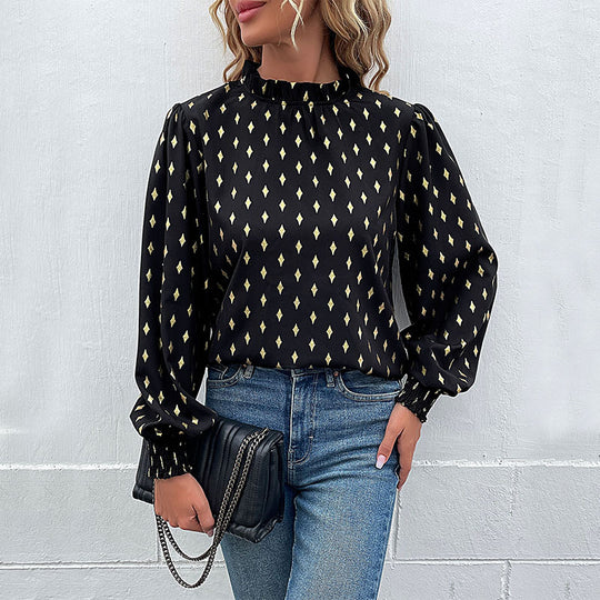 Damen Bluse mit hochwertigem Druck und großzügigen Puffärmeln R&B