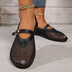 Damen elegante und luftige Ballerinas mit Netzdesign und verstellbarem Riemen R&B
