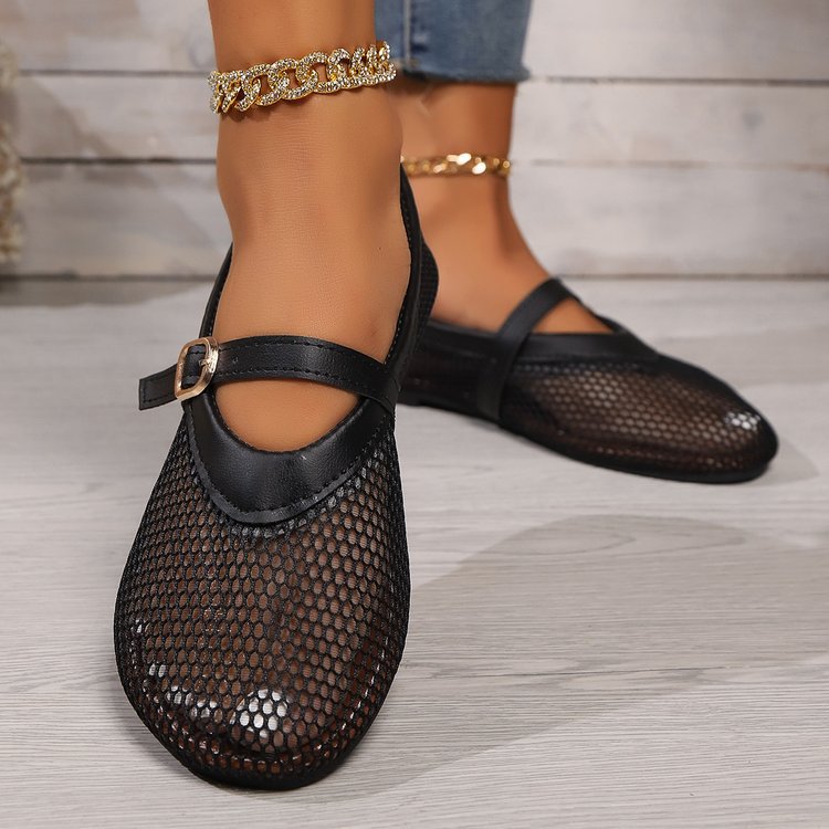 Damen elegante und luftige Ballerinas mit Netzdesign und verstellbarem Riemen R&B