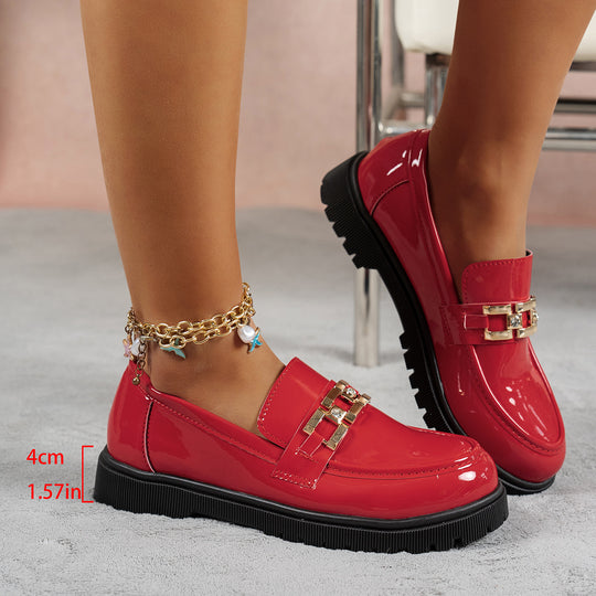 Damen Loafer mit glänzender Oberfläche und modischem Schnallenakzent R&B