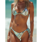 Damen Triangel-Bikini mit modischem Karomuster und verstellbaren Trägern R&B