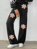 Damen lockere Strickhose mit floralen Applikationen R&B