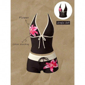 Damen Tankini mit modischem Punktmuster und verstellbarem Halter R&B