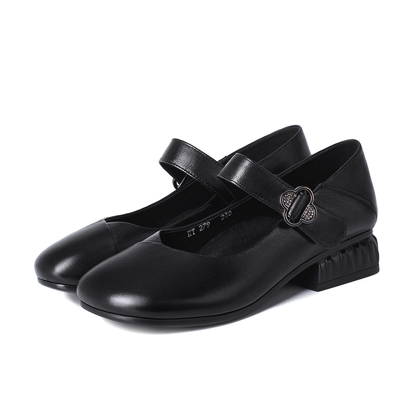 Damen Mary Jane Ballerinas mit dekorativem Riemen und bequemem Blockabsatz R&B