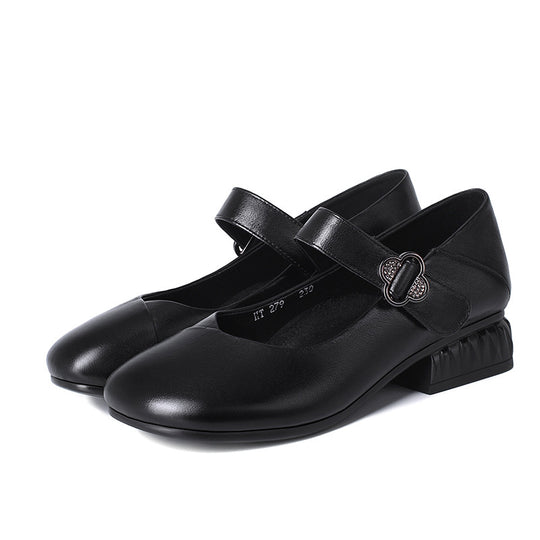 Damen Mary Jane Ballerinas mit dekorativem Riemen und bequemem Blockabsatz R&B