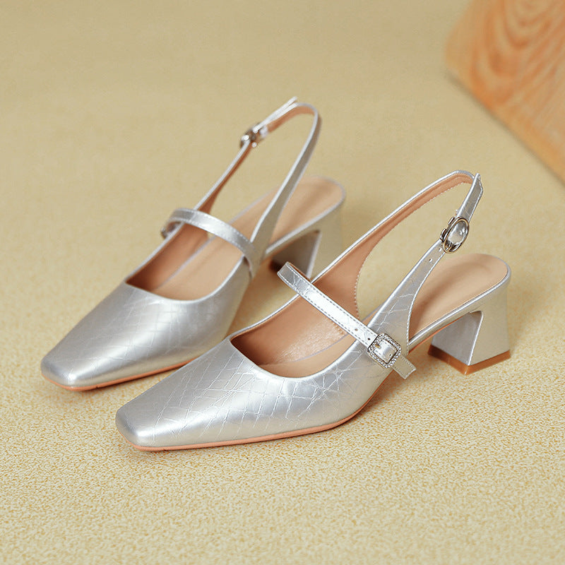 Damen Slingback-Pumps mit elegantem Blockabsatz und verziertem Riemen R&B