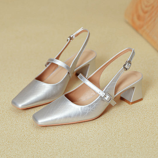 Damen Slingback-Pumps mit elegantem Blockabsatz und verziertem Riemen R&B
