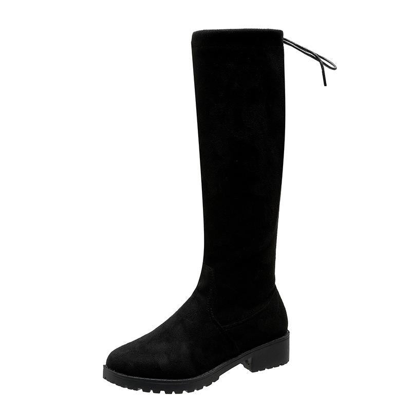 Damen Überknee-Stiefel mit samtiger Oberfläche und verstellbarem Schnürdetail R&B