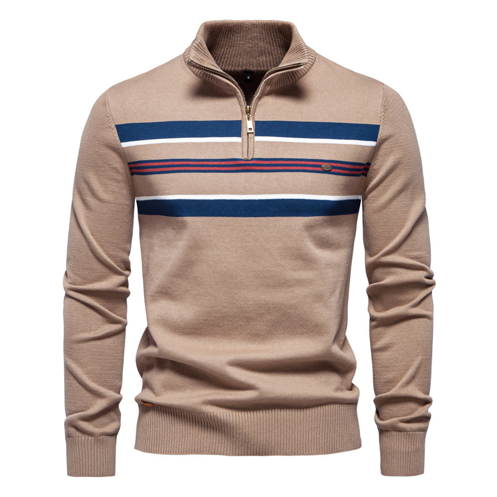 Herren Strickpullover mit halbem Reißverschluss und modischen Streifen R&B