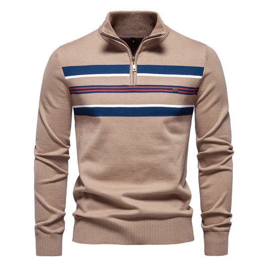 Herren Strickpullover mit halbem Reißverschluss und modischen Streifen R&B