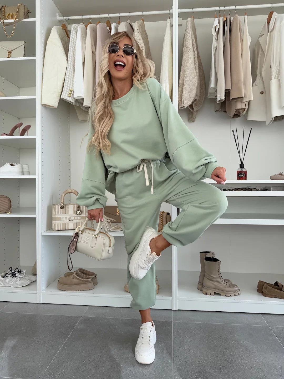 Damen lässiges Fleece-Set mit elastischen Bündchen und modischem Schnitt R&B