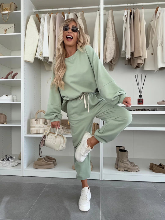 Damen lässiges Fleece-Set mit elastischen Bündchen und modischem Schnitt R&B