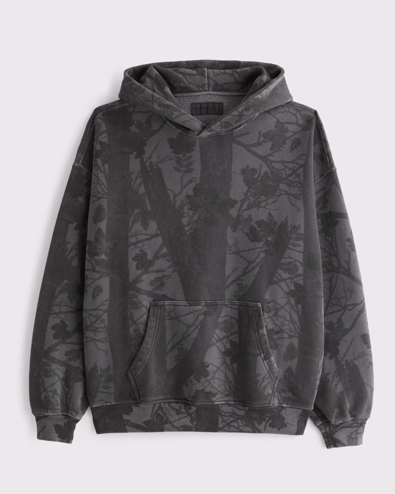 Unisex nan lockerer Kapuzensweat mit dezenter Blätterstruktur, doppelter Kapuze ohne Kordelzug und Kängurutasche R&B
