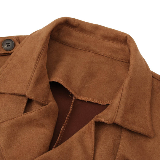 Herren Elegante Suede Trenchcoat mit doppelter Knopfleiste und praktischen Taschen R&B