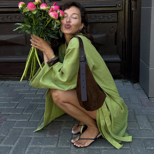 Damen luftige Leinenmaxikleid R&B