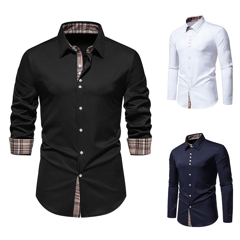 Herren elegantes Langarmhemd mit modernen Karo-Akzenten R&B
