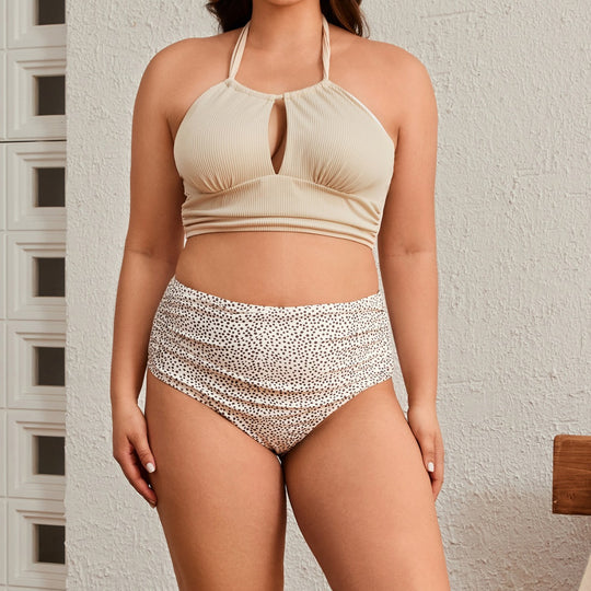Damen Hochgeschnittenes Bikini-Set mit gerafftem Oberteil R&B