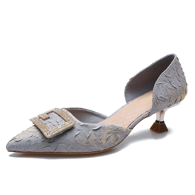 Damen elegante Sling-Pumps mit kunstvollem Blumenrelief und funkelndem Schmuck