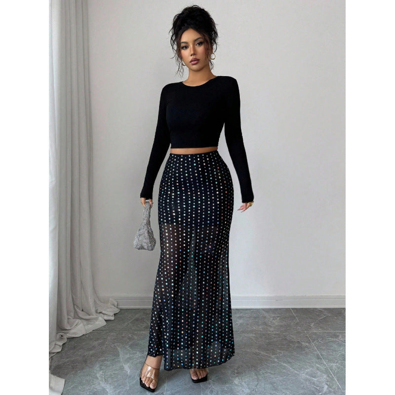 Damen Elegante und schicke maxi Rock mit Pünktchenmuster R&B