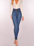 Damen High-Waist Skinny-Jeans mit Knopfdesign und figurbetontem Schnitt