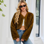Damen Flauschige Kunstpelzjacke mit weitem Schnitt R&B