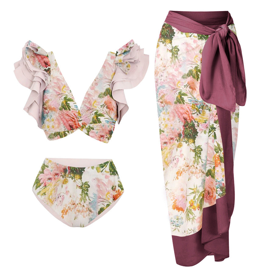 Damen Badeanzug mit floralem Design und schicker Wickelhose R&B