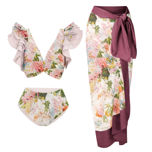Damen Badeanzug mit floralem Design und schicker Wickelhose R&B