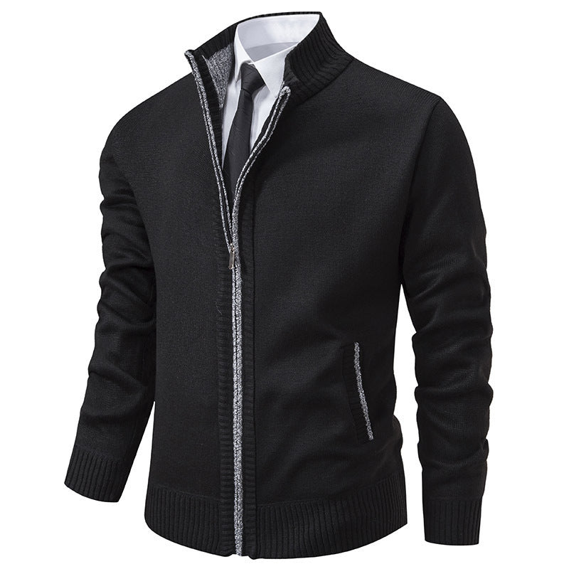 Herren sportliche Strickjacke mit Stehkragen und Reißverschluss R&B
