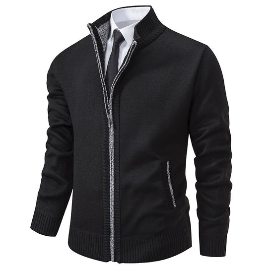 Herren sportliche Strickjacke mit Stehkragen und Reißverschluss R&B
