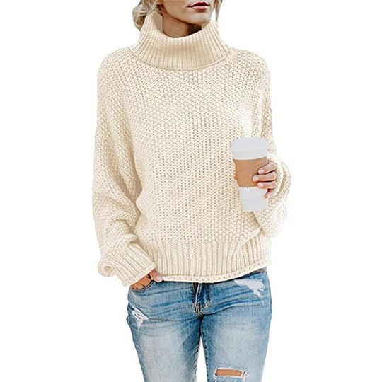 Damen lässiger Strickpullover mit hohem Kragen und strukturierter Oberfläche R&B