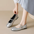 Damen Ballerinas mit modischer Schnallenapplikation und glänzendem Obermaterial