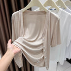 Damen Leichtes Wickeloberteil mit knopfverzierte Front R&B