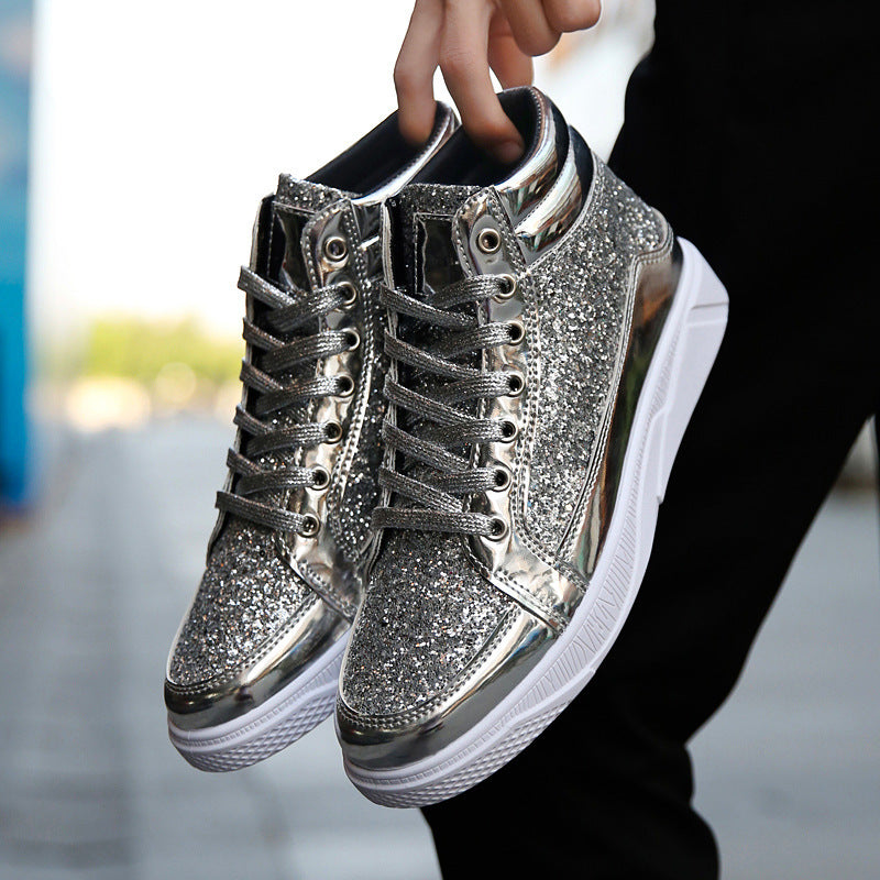 Damen Glitzernde High-Top Sneakers mit reflektierender Oberfläche und rutschfester Sohle