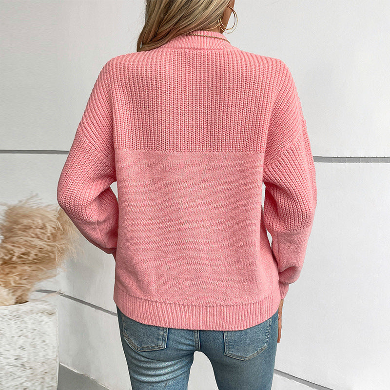 Damen lässiger Pullover mit hohem Kragen und modernem Strukturstrick