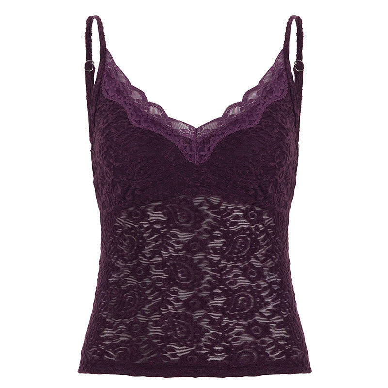 Damen Spitzen-Cami-Top mit verstellbaren Trägern und V-Ausschnitt R&B
