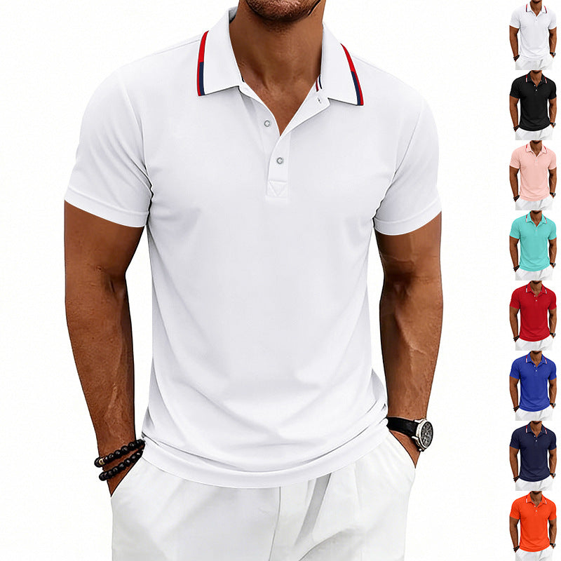 Herren nan tailliertes Kurzarm-Poloshirt mit Kontrastkragen aus atmungsaktivem Piqué R&B