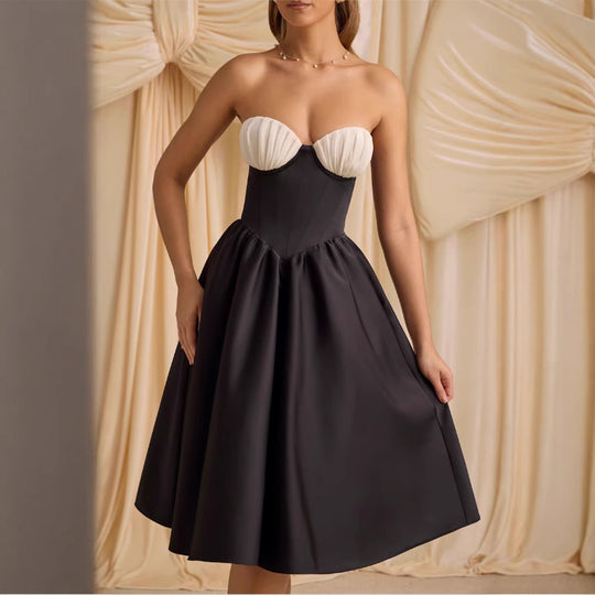 Damen trägerloses Cocktailkleid mit voluminösem Rock und elegantem Oberteil R&B