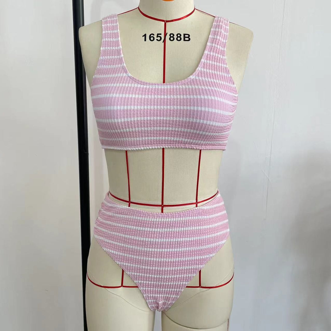 Damen High-Waist Bikini-Set mit modischem Rippstrick R&B