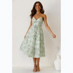 Damen Midikleid mit Floralem Muster und Verstellbaren Spaghettiträgern R&B