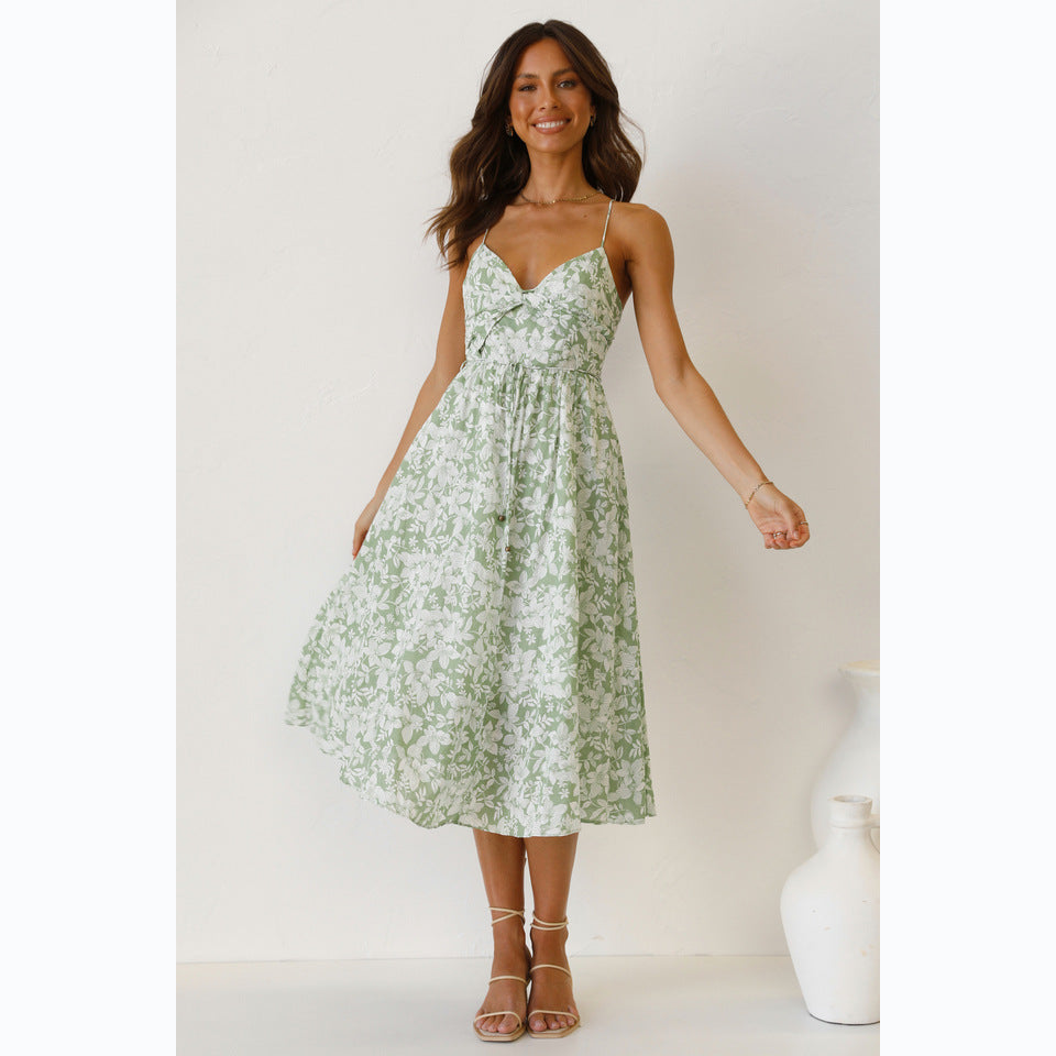 Damen Midikleid mit Floralem Muster und Verstellbaren Spaghettiträgern R&B