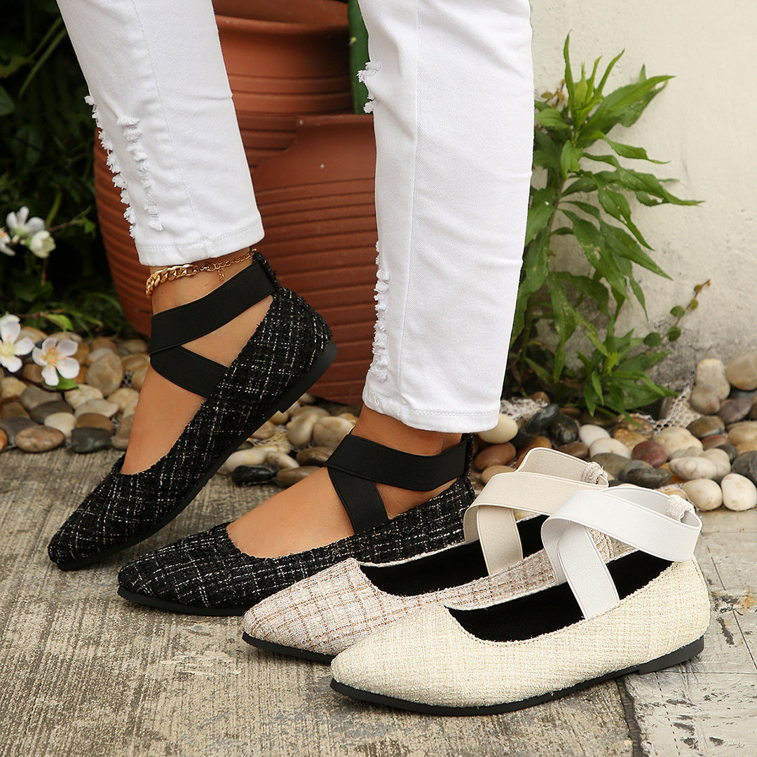 Damen Elegante Ballerinas mit elastischem Kreuz-Riemen R&B