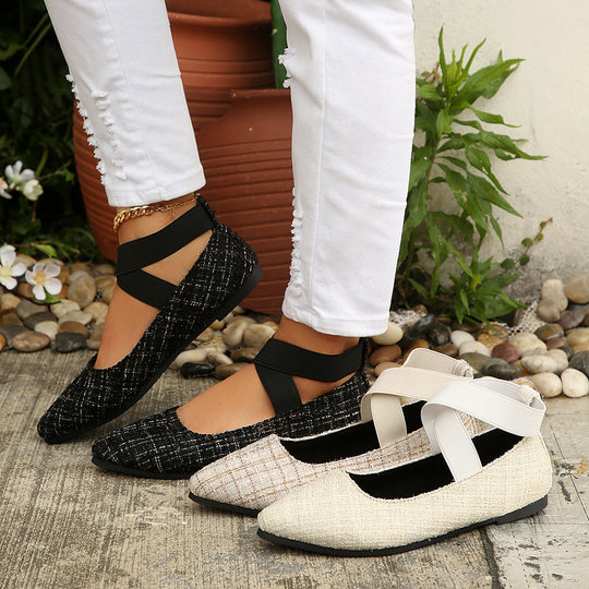 Damen Elegante Ballerinas mit elastischem Kreuz-Riemen R&B