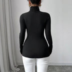 Damen Langarm-Bodysuit mit floralem Schnitt und hohem Kragen R&B