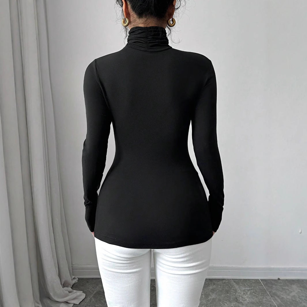 Damen Langarm-Bodysuit mit floralem Schnitt und hohem Kragen R&B
