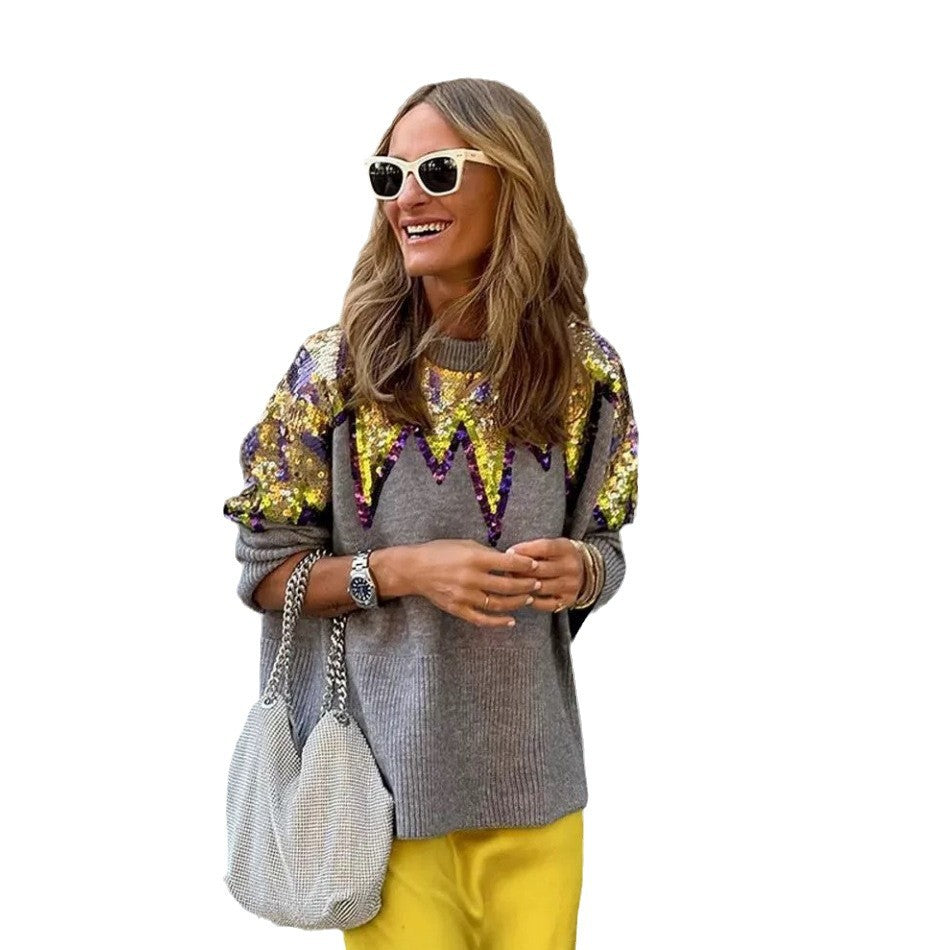 Damen Glitzerndes Oversize-Pullover mit einzigartigem Design und funkelnden Details R&B