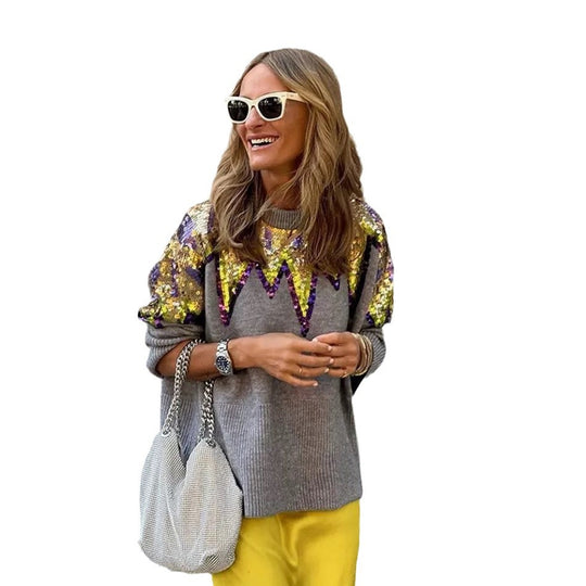 Damen Glitzerndes Oversize-Pullover mit einzigartigem Design und funkelnden Details R&B