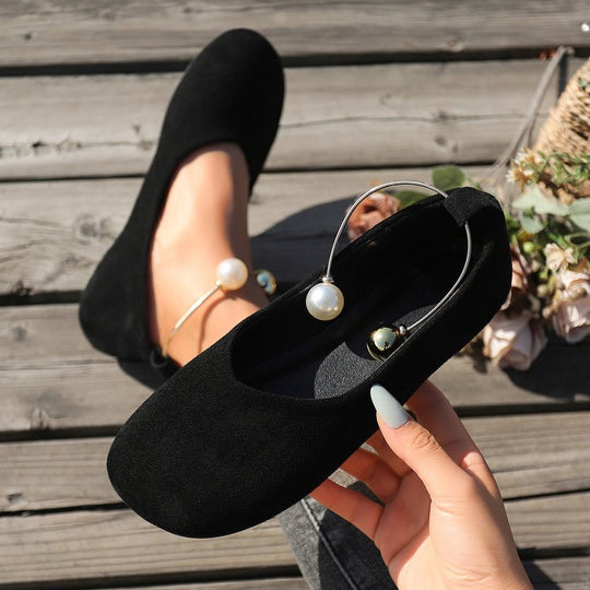 Damen elegante Ballerinas mit luxuriöser Perlenschmuck-Akzent R&B