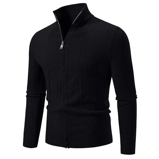 Herren Strickpullover mit hochschließendem Reißverschluss und feinem Rippdesign R&B