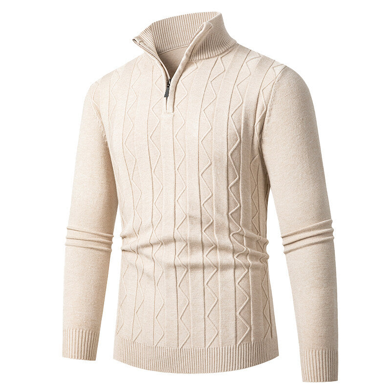 Herren Strickpullover mit stylischem Reißverschluss und Zopfmuster R&B