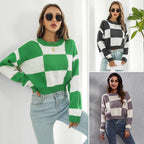 Damen Oversized Strickpullover mit modernen Karomuster und hohem Kragen R&B